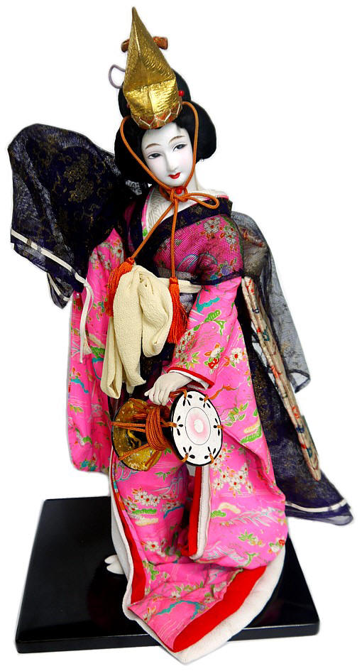 japanese antique doll of a Lady dancer with drum, 1930's