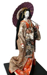 japanese antique doll of oiran with parasol, 1930's