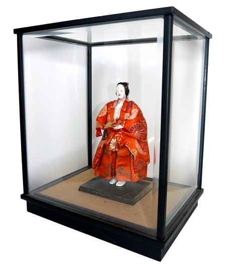 Japanese Noh Theatre Character Doll in glass-wooden casel, 1950's
