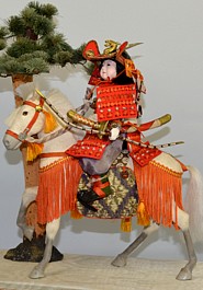 japanese antique doll of a samurai horseman, 1920's