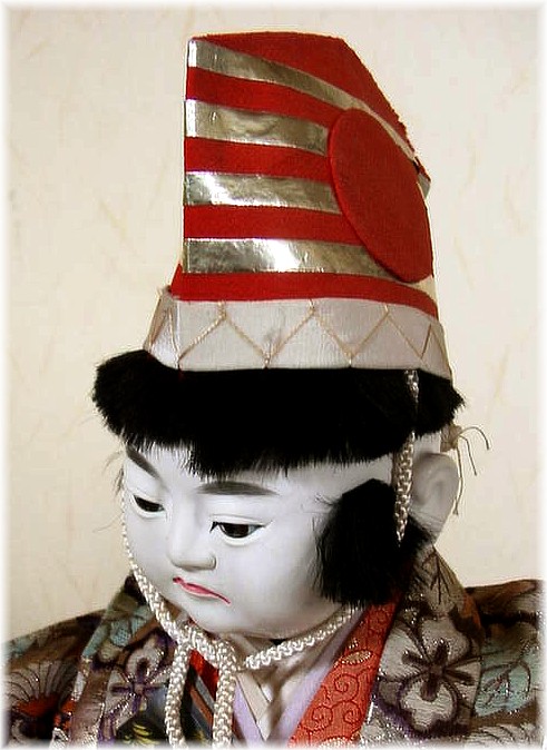 japanese antique doll of a boy dancer, Meiji era