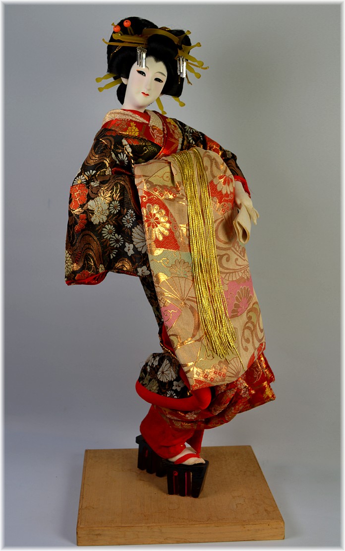 oiran, japanese antique silk-faced doll