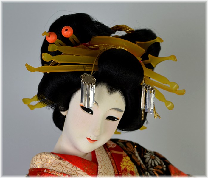 japanese antique silk face doll of OIRAN, 1950's