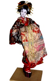 antique japanese silk faced oiran doll , 1950's