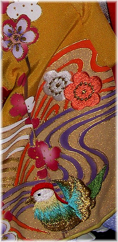 japanese traditional doll's kimono details of embroidery