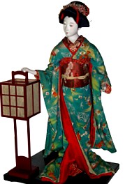 japanese antique doll of a beauty with lantern, 1920's