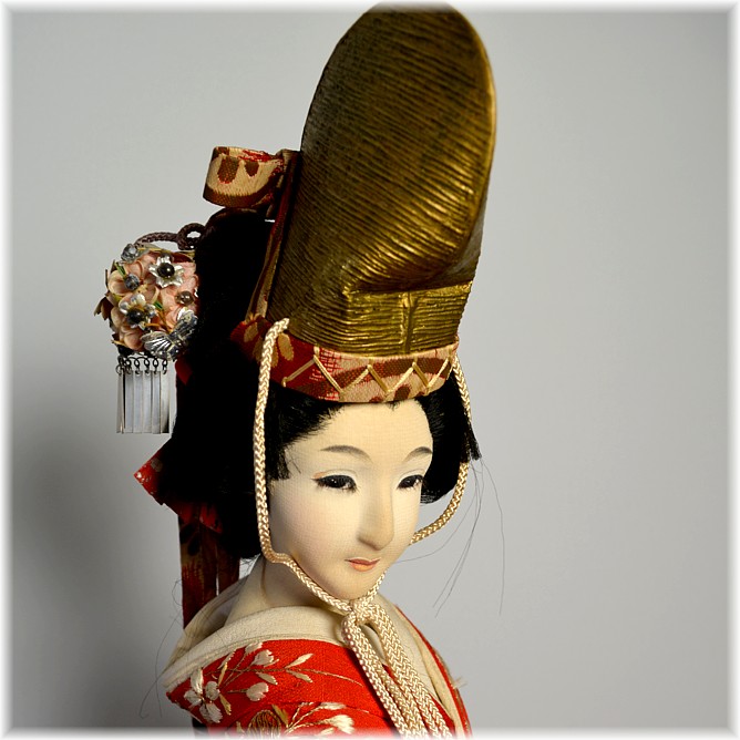 japanese antique doll with court's golden high hat 