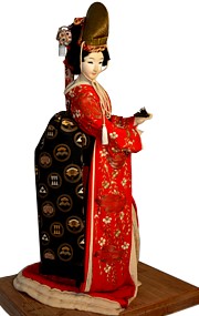 japanese antique doll of a noble lady with high golden hat, The Black Samurai Online Store