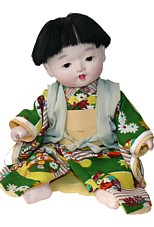 japanese antique doll of a Baby Boy in green kimono