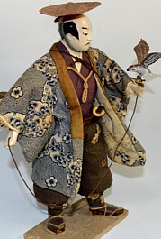japanese antique doll of a nobleman with a hunting falcon, 1900's