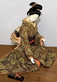 japanese antique doll of a young lady with writing box, 1900's