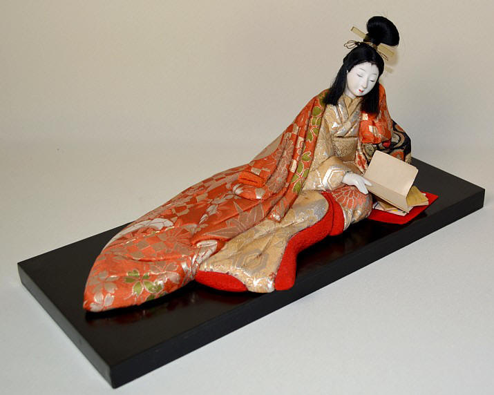 japanese antique doll of a noble lady with books, 1930's