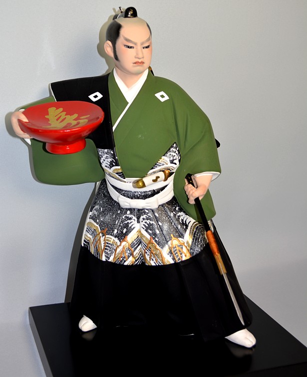samurai warrior with spear and cup, japanese hakata figurine,  The Black Samurai Online Store