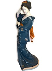 japanese hakata figurine of a woman in blue kimono