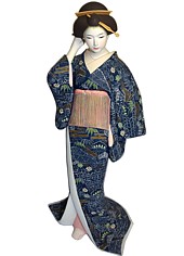 Lady reinstaling your hairstyle, Japanese Hakata ceramic doll
