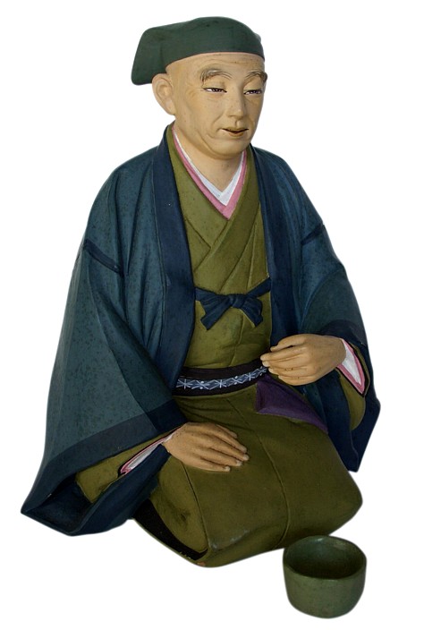 Senno Rikyu, Japanese master of Tea Ceremony, Japanese clay figurine