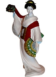 geisha dancing with mask, Japanese ceramic doll