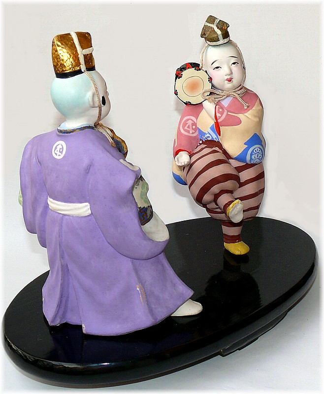 japanese antique hakata ceramic dolls of dancers, 1930's