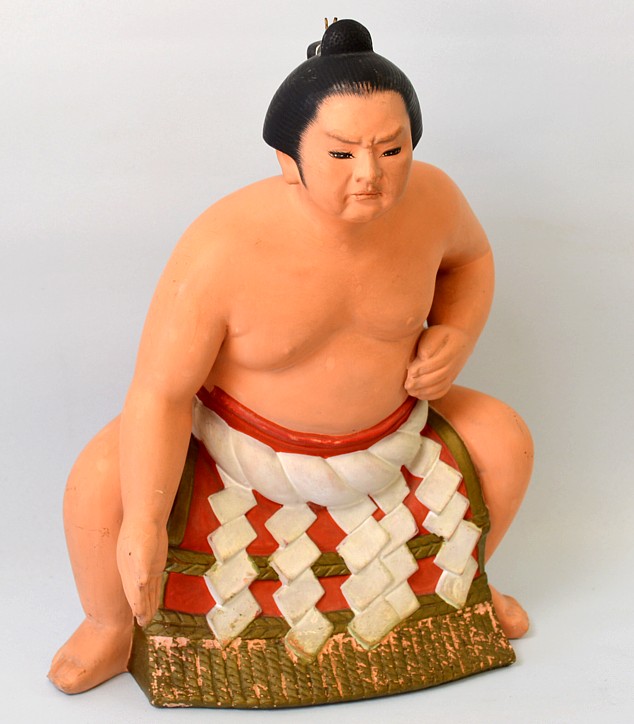 Sumo Wrestler, Japanese Hakata clay figure, 1950's