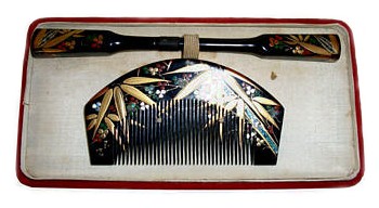  japanese wooden hair pin and comb set