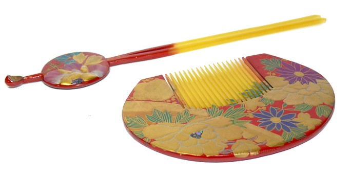 japanese hair adornmet set od a comb and long hair-pin, 1930's