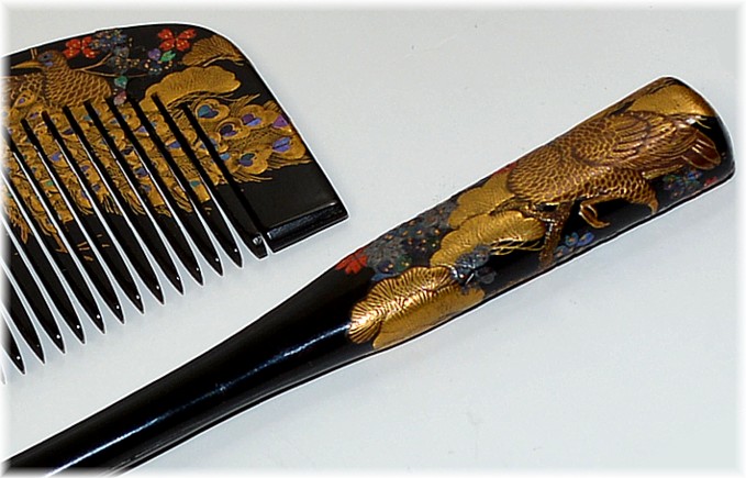 Japanese antique tortoiseshell comb and pull-apart hair pin, 1920's