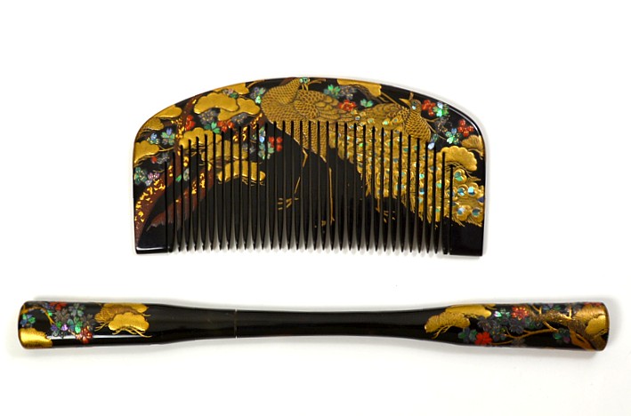 Japanese antique tortoiseshell comb and pull-apart hair pin