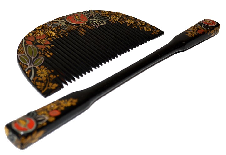 Japanese wooden comb and pull-apart hair pin, 1950's