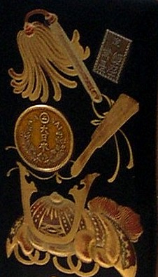 detail of painting on japanese wooden cabinet