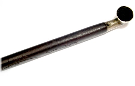 japanese samurai iron smoking  pipe with engraving, details
