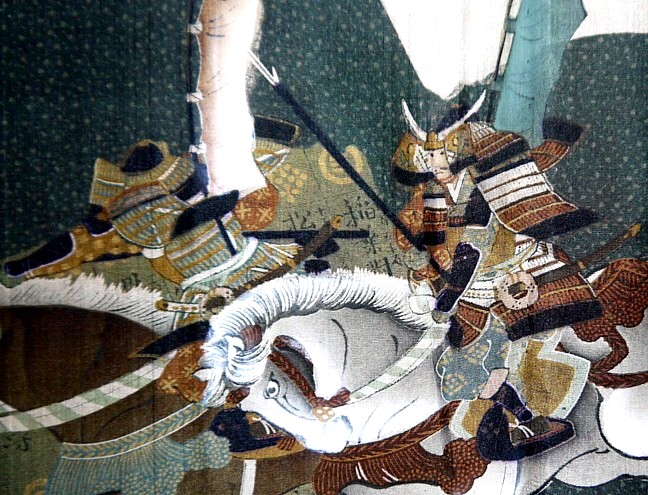 samurai scene on raw silk  haori inside