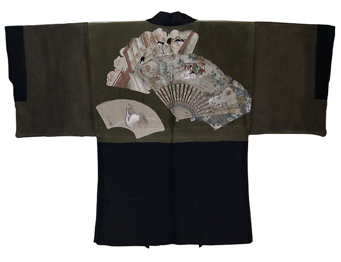japanese silk haori jacket with hand painted lining, antique