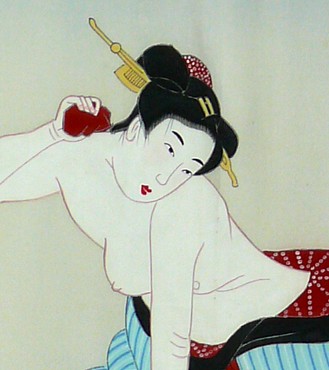 detail of the hand-painted picture on Japanese man's kimono back