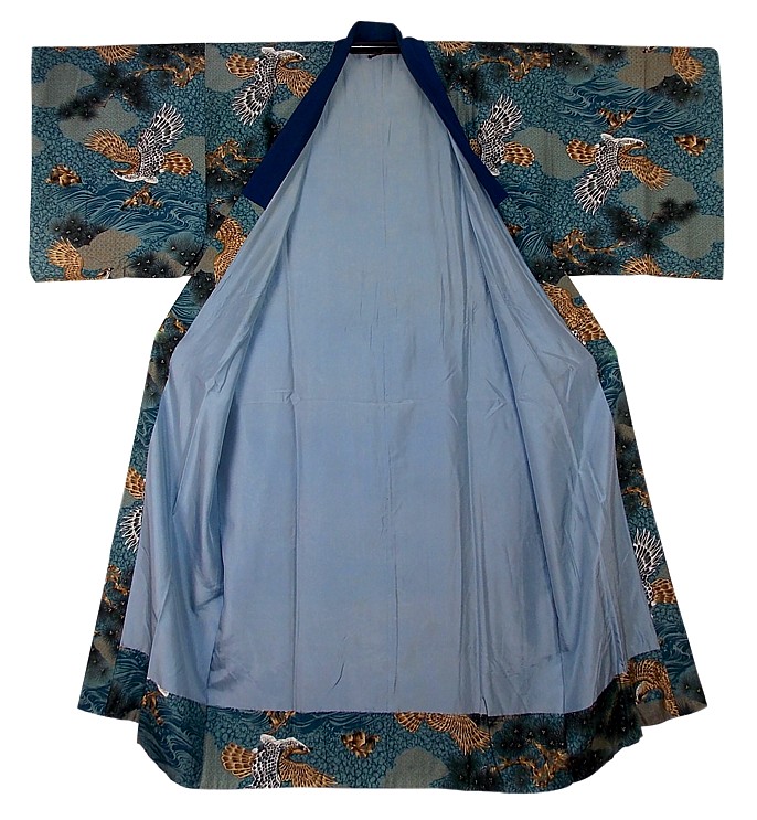 japanese man's traditional silk kimono with lining, vintage