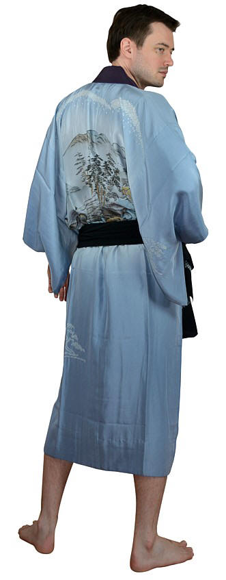 japanese man's silk vintage kimono with hand painting