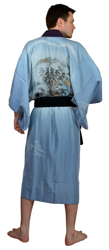 japanese man's traditional garment: silk kimono, vintage