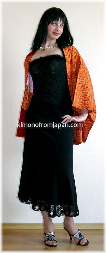 japanese traditional outfit: woman's silk kimono jacket, vintage