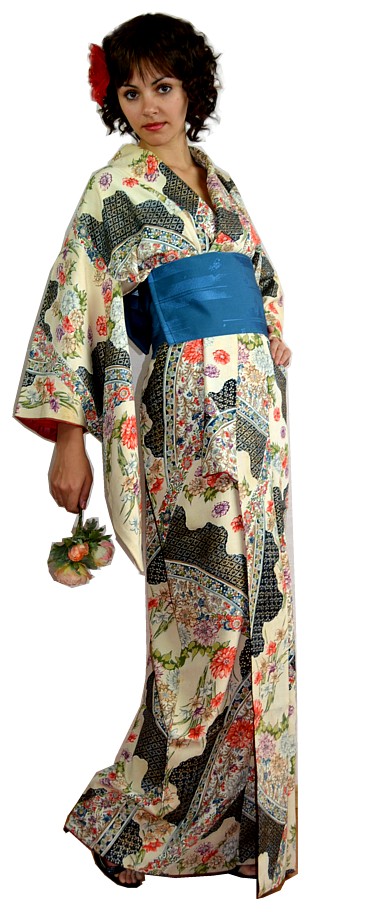 Japanese silk kimono, 1950's