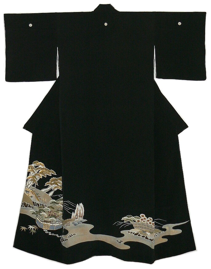 japanese woman's formal black silk kimono