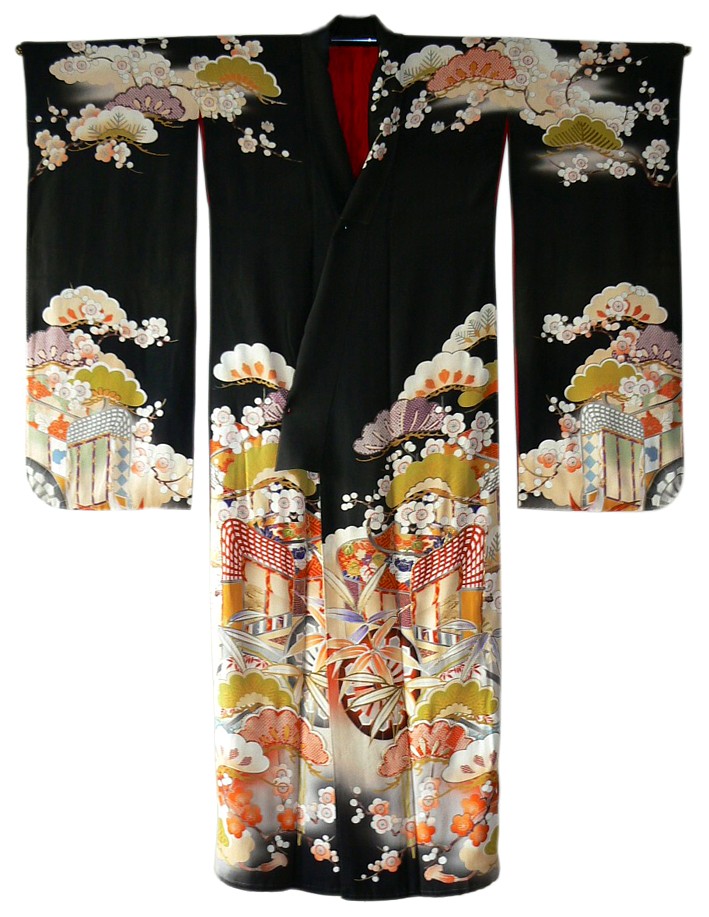 japanese antique silk kimono for lady, 1920's