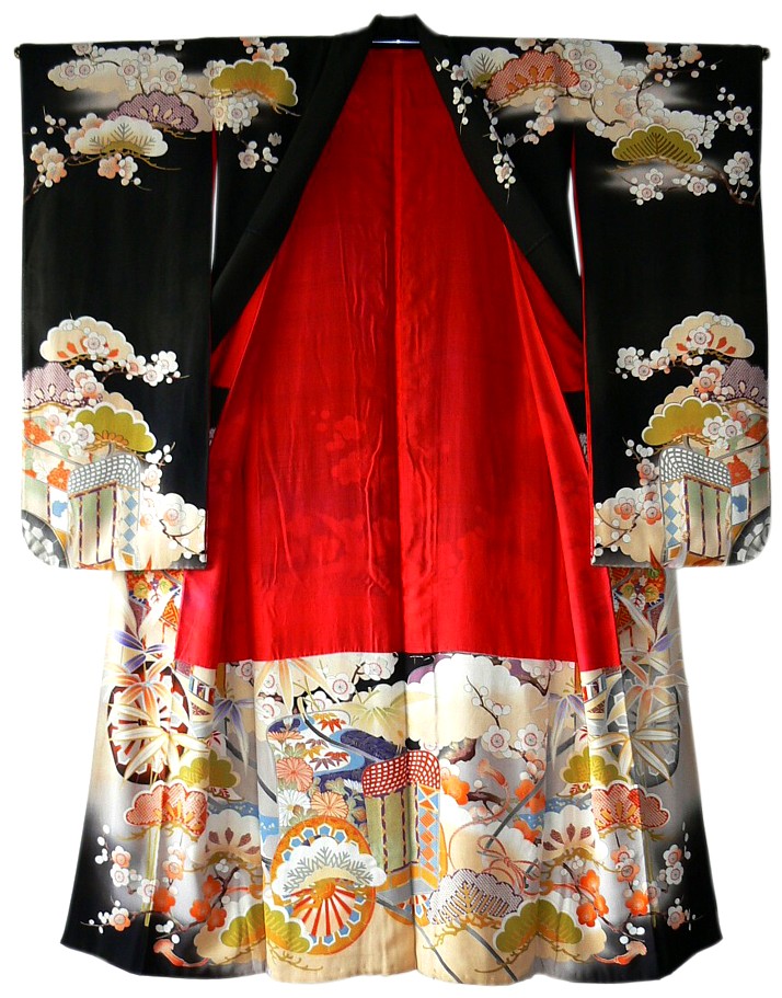 japanese antique silk kimono for lady, 1920's