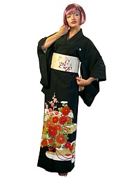 japanese black silk kimono, 1930's
