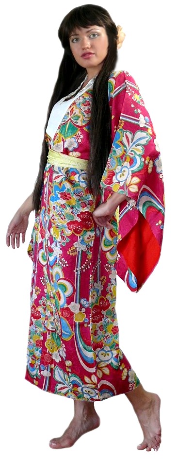 japanese antique silk lady's kimono, 1920-30's