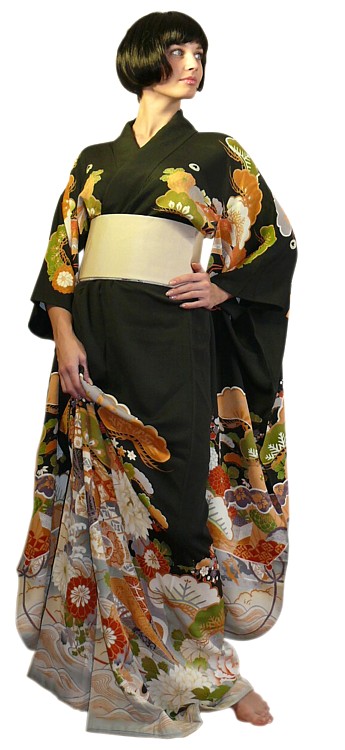 japanese geisha's silk hand painted antique kimono