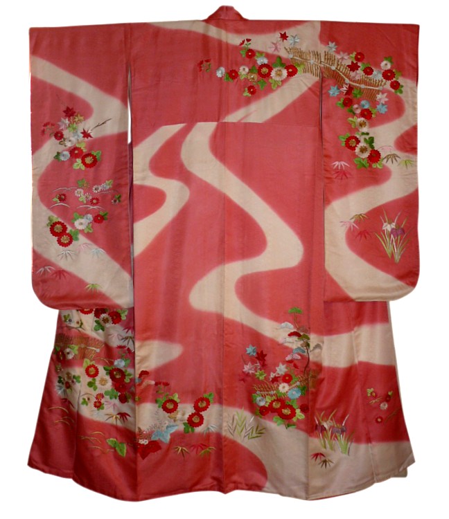 Japanese traditional silk embroidered kimono