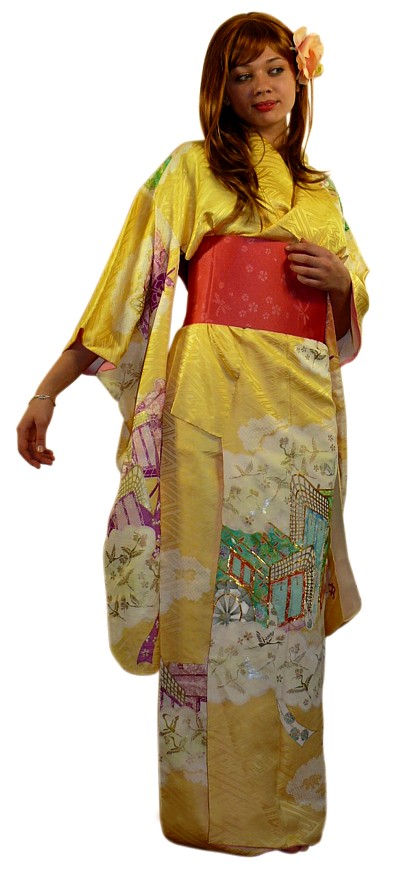 japanese woman's silk kimono with long sleeves