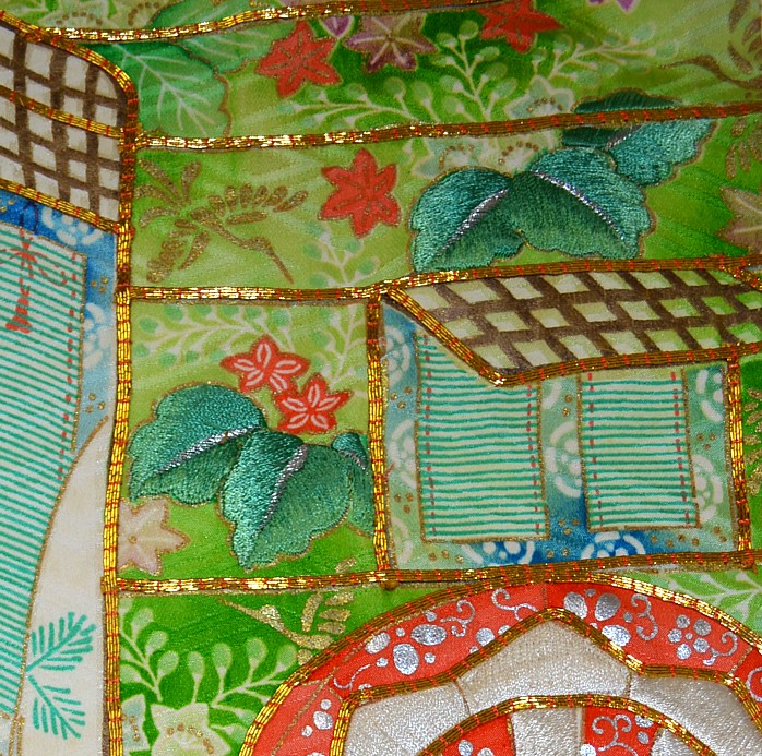 japanese silk kimono detals of embroidery