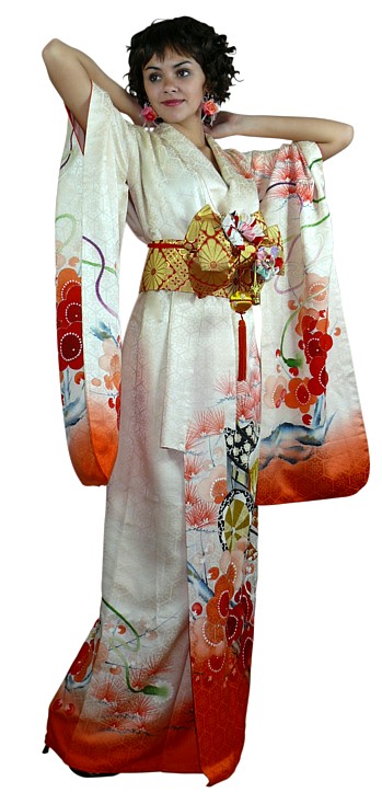 Japanese traditional silk kimono, vintage