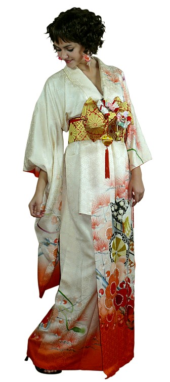 Japanese silk kimono furisode, vintage 