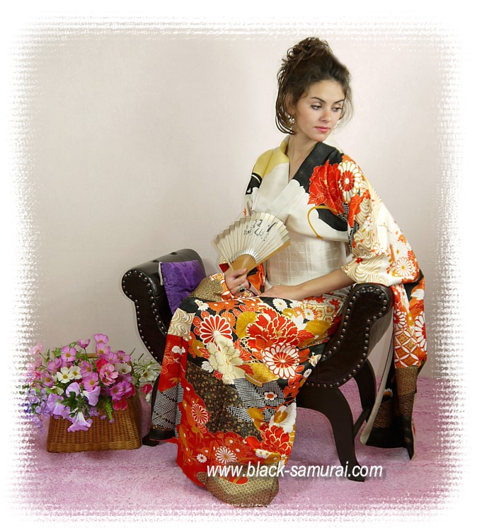 japanese silk traditional kimono, vintage